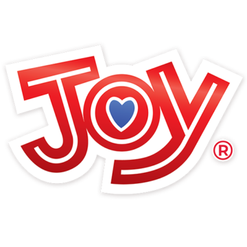 Red JOY logo with heart design on dark background.