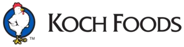 Koch Foods logo with white chicken emblem and blue circle branding.